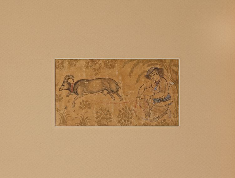 A SHEPHERD WITH HIS GOAT, PERSIA SAFAVID, ISFAHAN 17TH CENTURY