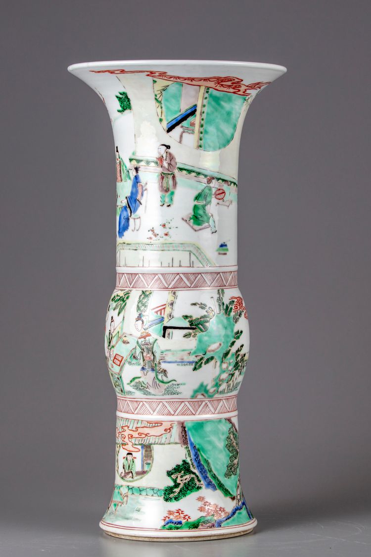 A Chinese famille verte slender vase, gu