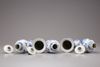 Five blue and white porcelain vases