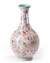 A CHINESE PINK-GROUND FAMILLE ROSE VASE
