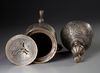 A SILVER INLAID BRONZE MAMLUK STYLE INCENSE BURNER,  20TH CENTURY