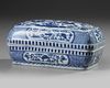 A CHINESE BLUE AND WHITE RECTANGULAR DRAGON BOX AND COVER, QING DYNASTY (1644–1911)