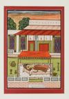 A RAGAMALA PAINTING OF A LADY LYING ON A BED IN A PAVILLION, NORTH INDIA 19TH CENTURY