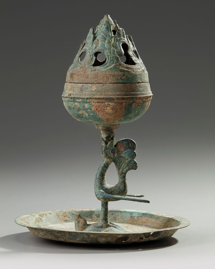 A Chinese bronze 'hill' censer and cover, boshanlu