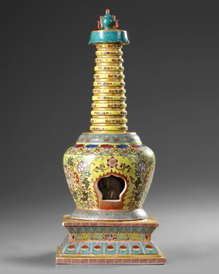 A CHINESE FAMILLE ROSE STUPA, 19TH-20TH CENTURY