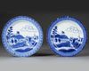 A PAIR OF CHINESE BLUE AND WHITE 'SCHEVENINGEN' PLATES, KANGXI (1662-1722)