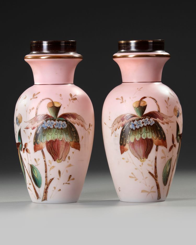 A PAIR OF ROSE OPALINE VASES, FRENCH, 19TH CENTURY