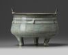A Chinese celadon crackle-glazed tripod censer