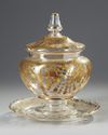 A Venetian glass pot and cover with stand