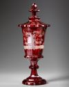 A BOHEMIAN RED GLASS GOBLET, LATE  19TH CENTURY
