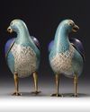 A PAIR OF CHINESE CLOISONNÉ  ENAMEL BIRD CENSERS