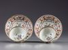 TWO PAIRS OF CHINESE FAMILLE ROSE AND GILT CUPS AND SAUCERS, QIANLONG PERIOD (1736-1795)
