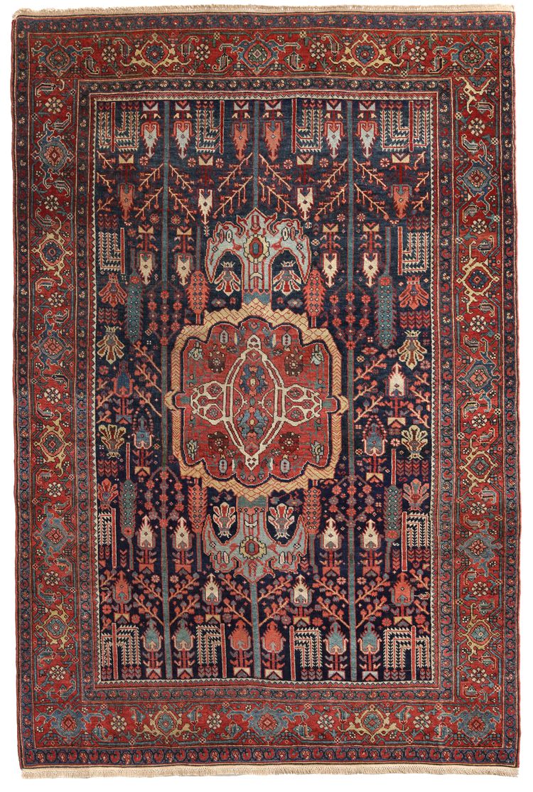 AN ANTIQUE BIDJAR RUG WITH TREE OF LIFE DESIGN, 19TH CENTURY