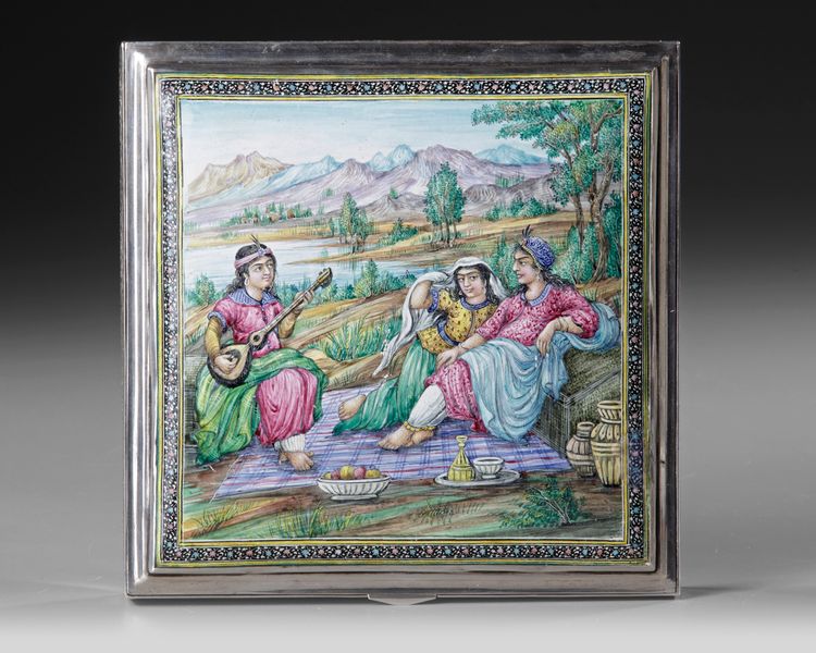 A PERSIAN ENAMELED SILVER BOX, 20TH CENTURY