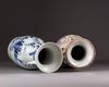 A Chinese cantonese and a blue and white vase