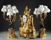 AN IMPORTANT GILT BRONZE CLOCK SET, FRANCE, 19TH CENTURY