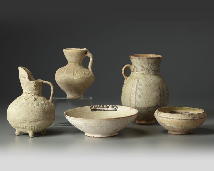 A group of five Islamic pottery vessels