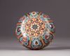 A large cloisonné enamel 'lotus' circular box and cover