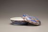 An aubergine-ground blue and white 'dragon' circular box and cover