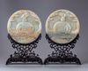 A pair of Chinese celadon jade circular table screens