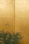 A JAPANESE SIX PANEL SCREEN (BYOBU) WITH SPARROWS AND RICE PLANTS, FIRST HALF 19TH CENTURY