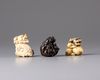 Three Shishi shaped netsukes