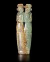 A PAIR OF GREEN JADE HUMAN FIGURES, TWINS, “BING XING QI", CHINA, HAN DYNASTY (206 BC-220 AD)
