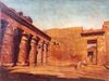 A painting depicting an Egyptian temple