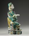 A Chinese famille verte biscuit figure of Guandi