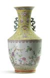 A Chinese yellow-ground famille rose 'floral' vase