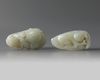 TWO LARGE CHINESE PALE CELADON JADE 'BOYS' CARVINGS, 20TH CENTURY