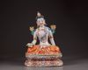A Chinese famille rose figure of Avalokitesvara on a double lotus base