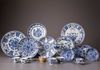 A group of 19 Chinese blue and white cups, saucers and a bowl