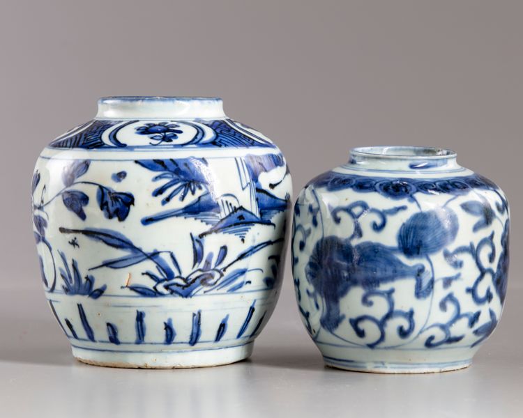 Two Chinese blue and white ginger jars