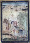 THE THREE YOUNGER SONS OF SHAH JAHAN SHAH, AURANGZEB AND MURAD BAKHSH HAWKING IN A LANDSCAPE, MUGHAL, INDIA, 19TH CENTURY