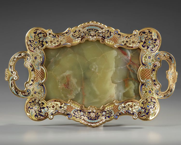 A FRENCH GILT ENAMEL ONYX CHAMPLEVÉ DRESSER STAND, 19TH CENTURY