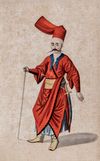 An Ottoman school painting depicting an ottoman guard