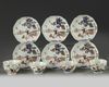 Six Chinese gilt and enamelled foliate cups and saucers