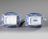 A PAIR OF CHINESE BLUE AND WHITE TEAPOTS WITHOUT LIDS, KANGXI PERIOD