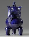 A Chinese blue-glazed tripod censer and cover