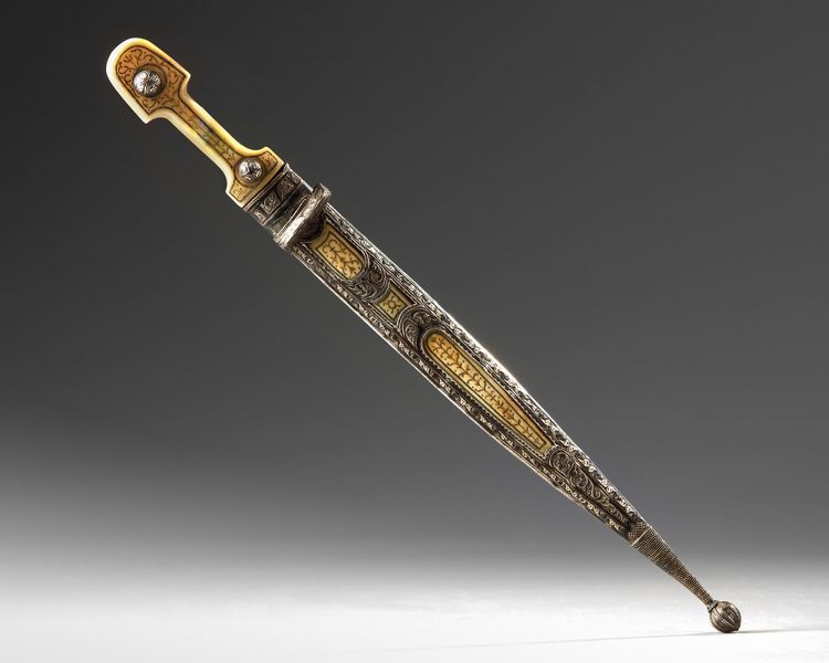A WALRUS IVORY-HILTED CAUCASIAN DAGGER (KINDJAL)