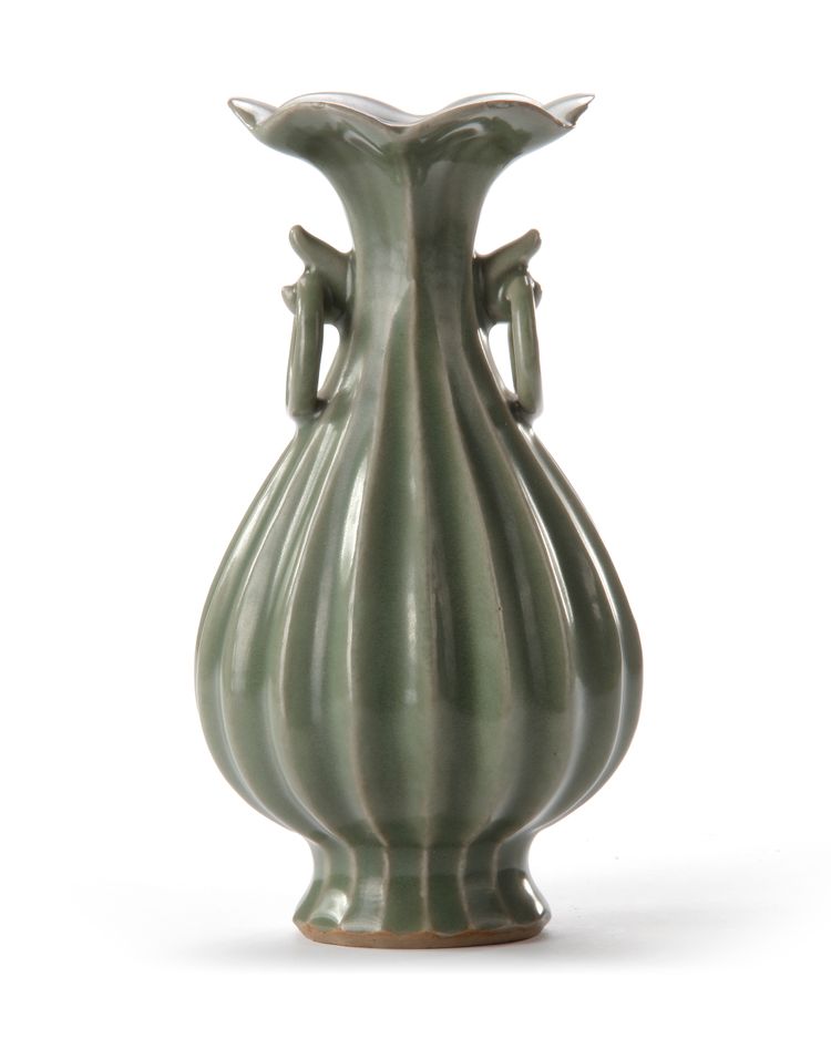 A CHINESE LONGQUAN CELADON FLUTED PEAR-SHAPED VASE, SONG DYNASTY (960–1279)