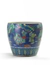 A Chinese blue-ground doucai vase