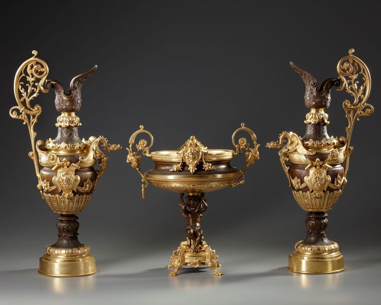 A GILDED BRONZE SET, FRANCE, 19TH CENTURY