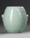 A CHINESE CELADON-GLAZED DRUM-SHAPED VASE, QING DYNASTY (1644-1911)