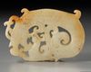 A  CHINESE PALE CELADON AND RUSSET JADE 'DRAGON AND PHOENIX' PLAQUE, 19TH CENTURY