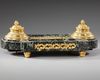 A GILDED BRONZE AND GREEN MARBLE INKWELL, NAPOLEON III PERIOD, LATE 19TH CENTURY