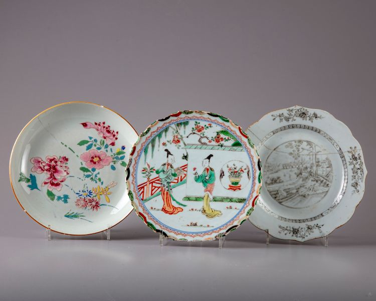 Three Chinese enamelled dishes