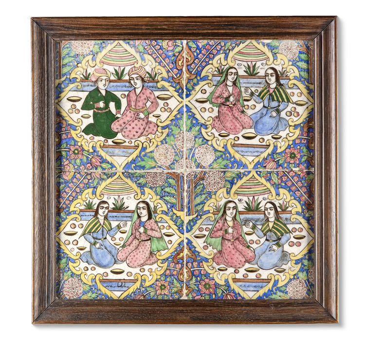 A QAJAR POTTERY TILE PANEL, PERSIA, 19TH CENTURY