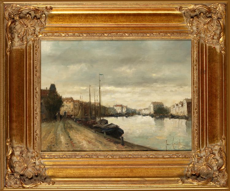 HARBOR SCENE, OIL ON CANVAS